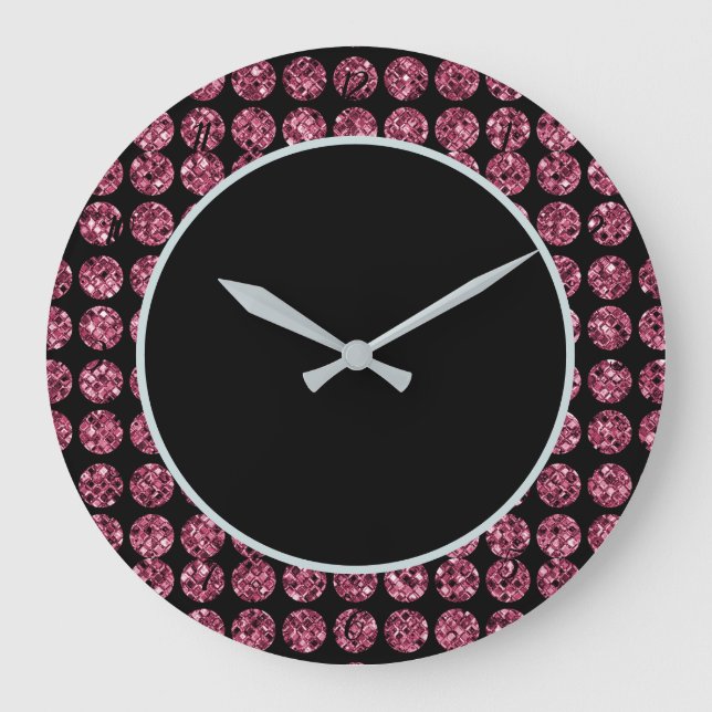 Reloj Redondo Grande Elegantes diamantes rosados Glam Sparkle Rosa Negr (Anverso)