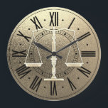 Reloj Redondo Grande Elegantes escalas de justicia| Metálico de oro grá<br><div class="desc">Elegante reloj con símbolo de escalas de justicia. Fondo de textura metálica de oro gráfico.</div>
