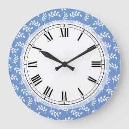 Reloj Redondo Grande Elegantes hojas azules y blancas primavera amante 