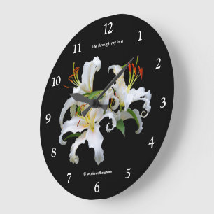 Reloj Redondo Grande Elegantes Lirios Orientales Blancos de Casablanca
