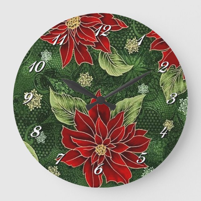 Reloj Redondo Grande Elegantes Navidades Poinsettia Wall Clock (Anverso)