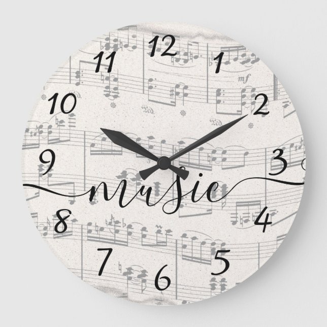 Reloj Redondo Grande Elegantes notas de música con guión (Anverso)