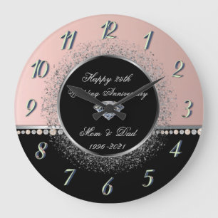 Reloj Redondo Grande Elegantes Perlas Confetti 25° Aniversario Boda