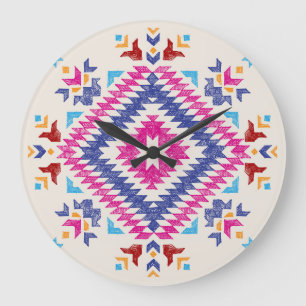 Reloj Redondo Grande Elemento de diseño tribal de mano brillante.