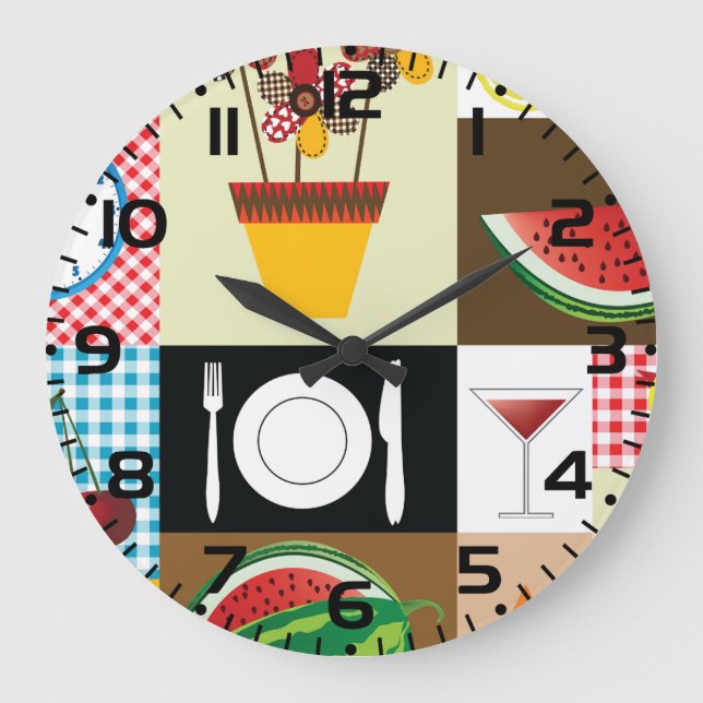 Reloj Redondo Grande Elementos de tabla de cocina (Anverso)