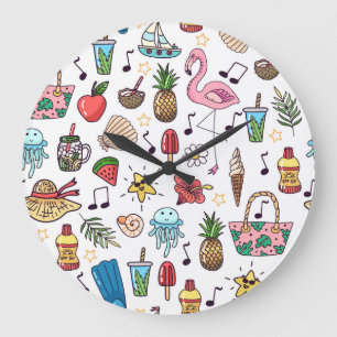 Reloj Redondo Grande Elementos de verano Vintage Patrón sin costura