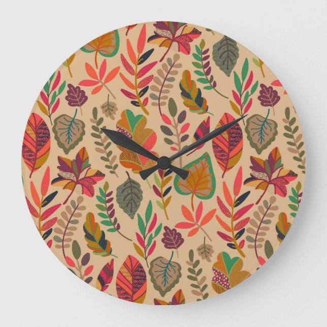 Reloj Redondo Grande Elementos del otoño: Vibrante patrón de cosecha (Anverso)
