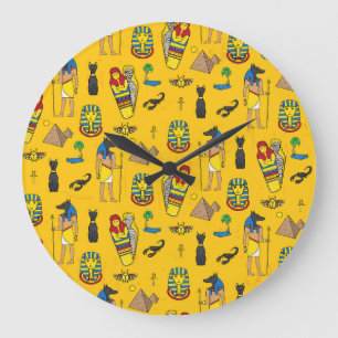 Reloj Redondo Grande Elementos egipcios, Anubis, pirámides.