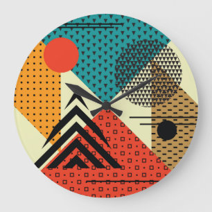 Reloj Redondo Grande Elementos geométricos de moda, estilo retro.