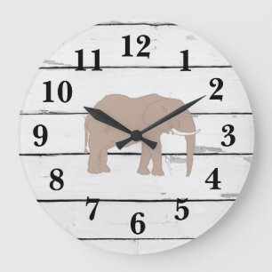 Reloj Redondo Grande Elephant Illustration Decor Rustic Shiplap