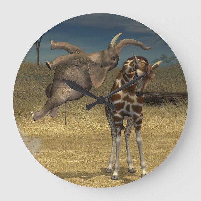 Reloj Redondo Grande Elephant Jumps Over Giraffe (Anverso)