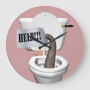 Reloj Redondo Grande Elephant Stuck In Toilet