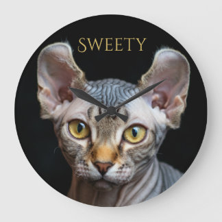 Reloj Redondo Grande Elfo de foto de mascota personalizada Sphynx Cat
