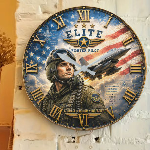 Reloj Redondo Grande Elite Fighter Pilot Patriotic American Military