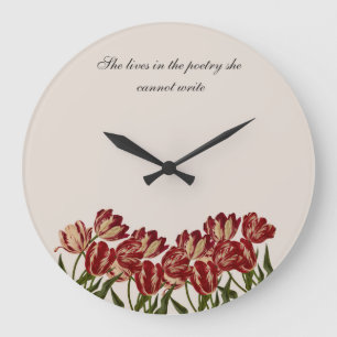 Reloj Redondo Grande "Ella Vive en la Poesía" Tulipanes Rosados Pared F