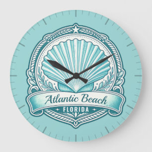 Reloj Redondo Grande Emblema Costero de Atlantic Beach FL de Conchas