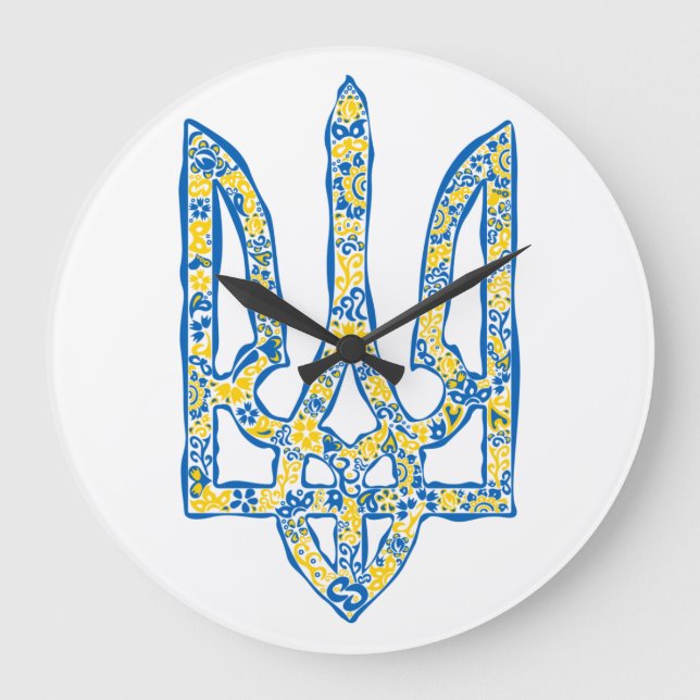 Reloj Redondo Grande Emblema nacional ucraniano trident tryzub (Anverso)