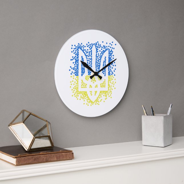 Reloj Redondo Grande Emblema ucraniano trident tryzub esparce corazones (Oficina)