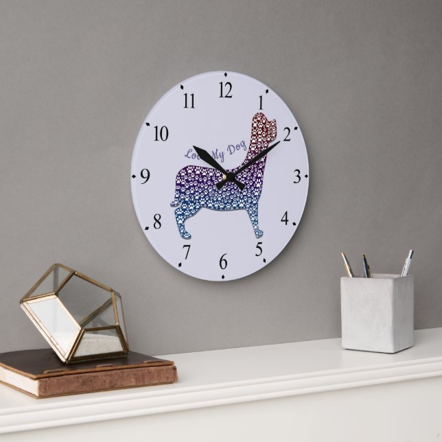 Reloj Redondo Grande Embossed Indigo Gradient Paw Print Dog Outline (Oficina)