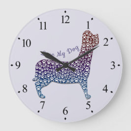 Reloj Redondo Grande Embossed Indigo Gradient Paw Print Dog Outline