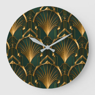 Reloj Redondo Grande Emerald Green and Gold Luxury Art Deco Wall Clock