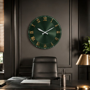 Reloj Redondo Grande  Emerald Green Luxury Gold Elegant