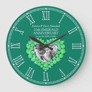 Reloj Redondo Grande Emerald green photo heart 55th wedding anniversary
