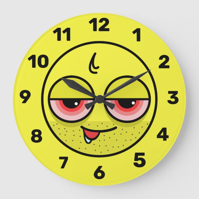 Reloj Redondo Grande Emoji de cara de resaca (Anverso)
