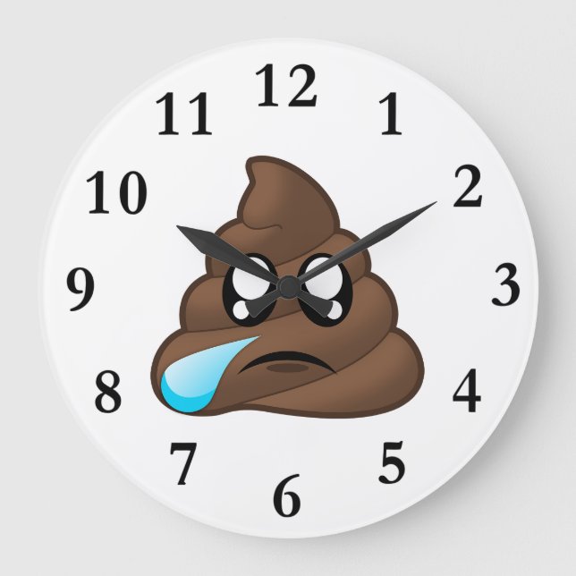 Reloj Redondo Grande Emoji de Poop de lágrimas tristes (Anverso)