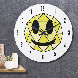 Reloj Redondo Grande Emoji geométrica de emoticono mate amarillo feliz 
