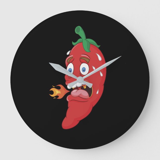 Reloj Redondo Grande Emoji Graciosa Salsa Caliente Chili Amante de la C (Anverso)