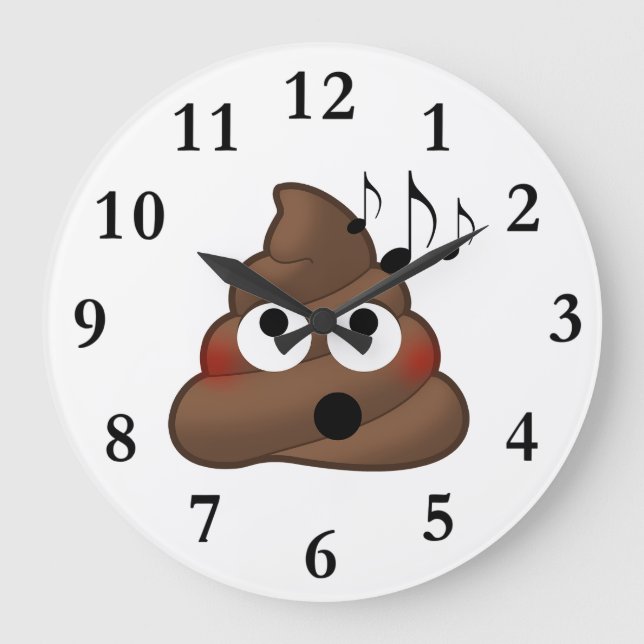 Reloj Redondo Grande Emoji Poop de notas musicales (Anverso)