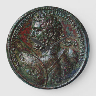 RELOJ REDONDO GRANDE EMPERADOR DE MEDALLIÓN DE BRONCE ANTIGUO ROMANO SE