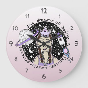Reloj Redondo Grande Empoderar al Chica feminista Princesa Galaxy Dream