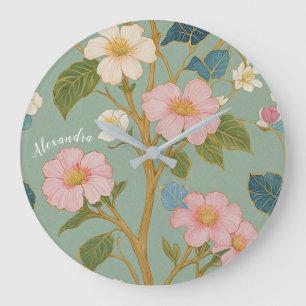 Reloj Redondo Grande En flor de flores: Rama Pastel con flores rosas