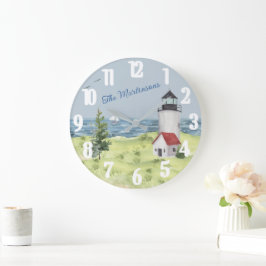 Reloj Redondo Grande Encantador nombre de escena costera del faro acuát