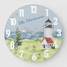 Reloj Redondo Grande Encantador nombre de escena costera del faro acuát