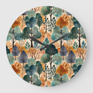 Reloj Redondo Grande Encantadores árboles otoñales