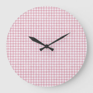 Reloj Redondo Grande Encanto de Gingham Rosa y Blanco aterciopelado