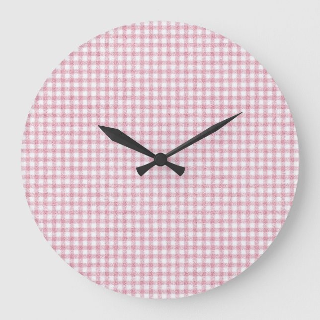 Reloj Redondo Grande Encanto de Gingham Rosa y Blanco aterciopelado (Anverso)