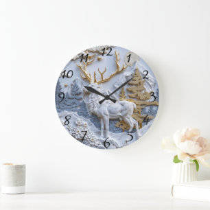 Reloj Redondo Grande Encanto de los renos de Winter Wonderland