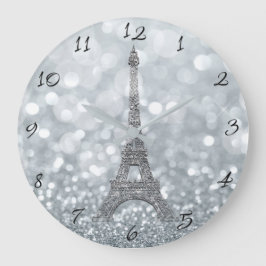 Reloj Redondo Grande Encanto de plata de la torre Eiffel de París de la