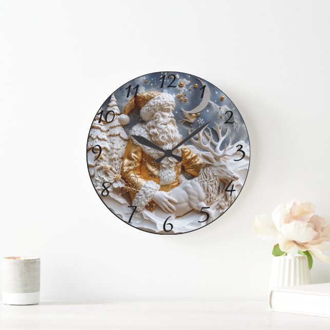 Reloj Redondo Grande Encanto de Santa y los renos (Hogar)