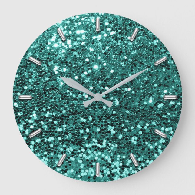 Reloj Redondo Grande Encanto gris del verdor purpurina brillante verde (Anverso)