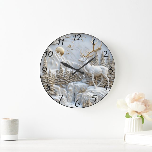 Reloj Redondo Grande Encanto por los renos para los Navidades (Hogar)