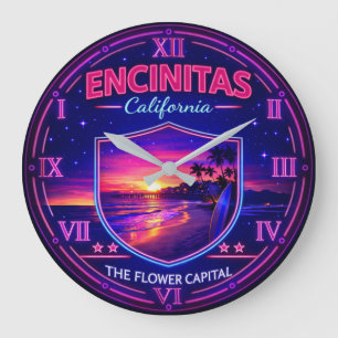 Reloj Redondo Grande Encinitas California Coastal Sunset Neon