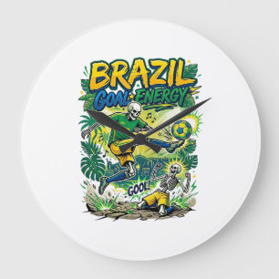 Reloj Redondo Grande Energía de Gol de Brasil Esqueleto Delantero Nacio