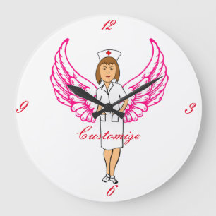Reloj Redondo Grande Enfermera Angel Wings Thunder_Cove