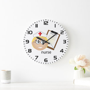 Reloj Redondo Grande Enfermera con portapapeles médico y termómetro