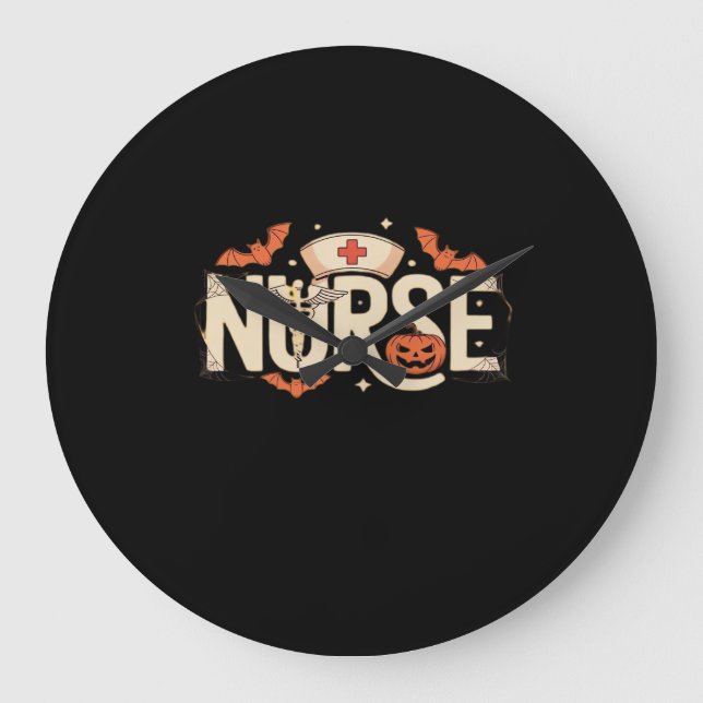 Reloj Redondo Grande Enfermera de Halloween camiseta clásica (Anverso)